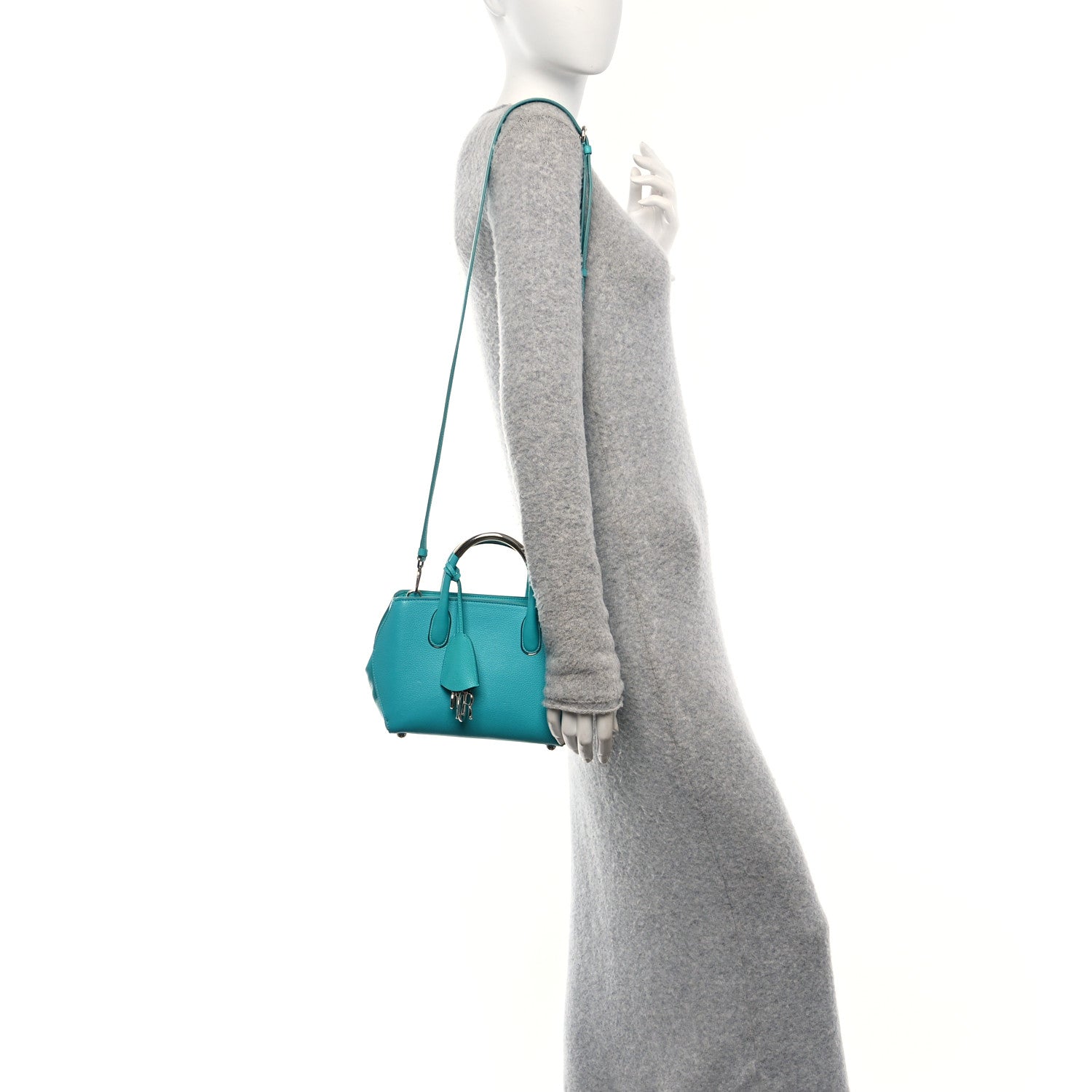 Christian Dior Grained Calfskin Small Open Bar Tote Turquoise 2 of 9