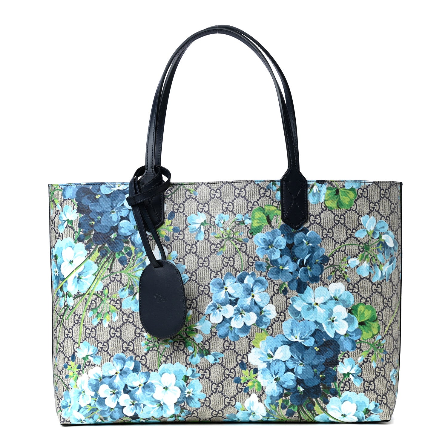 Gucci GG Supreme Monogram Blooms Medium Reversible Tote Beige Blue Navy 1 of 4
