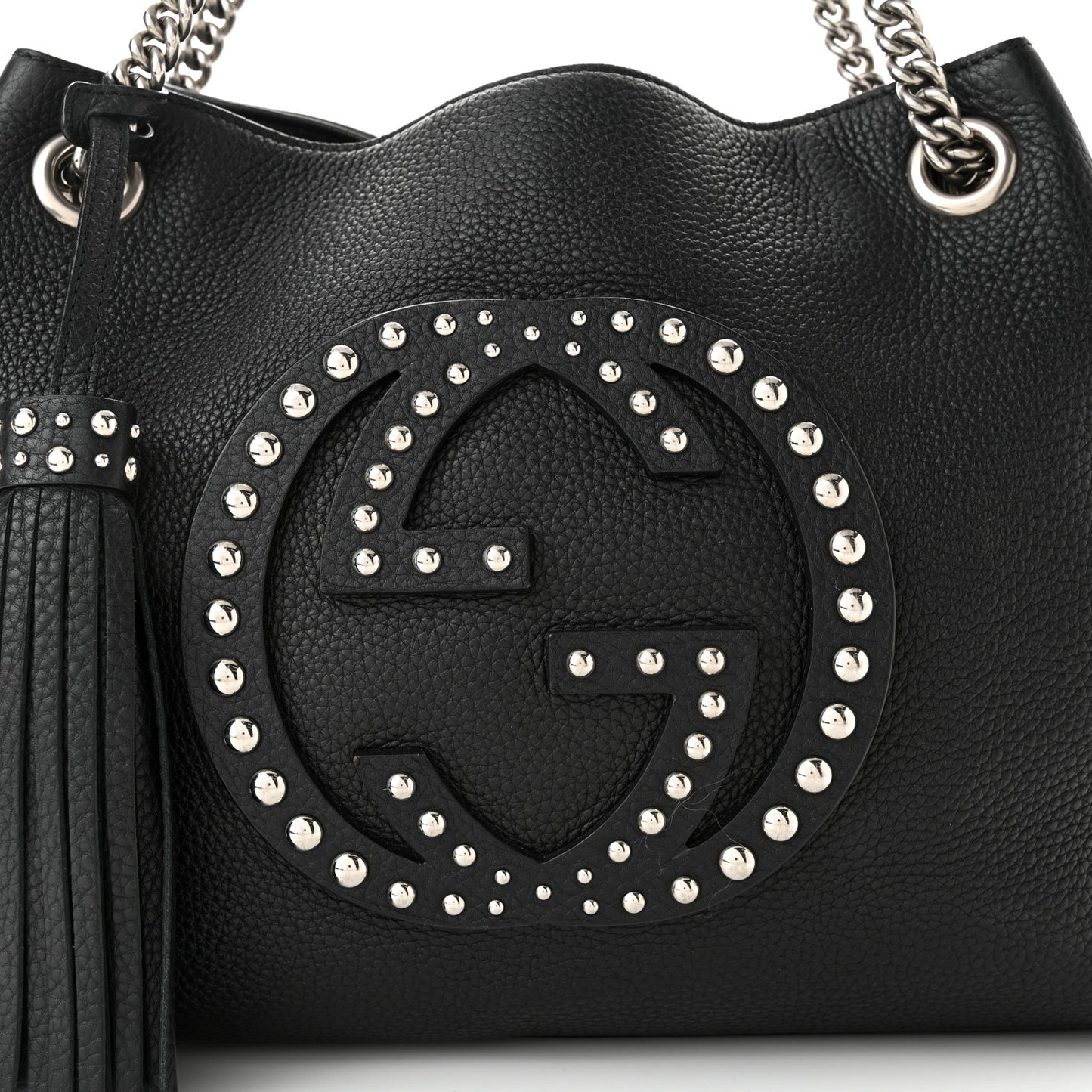 Pebbled Calfskin Studded Medium Soho Chain Shoulder Bag Black