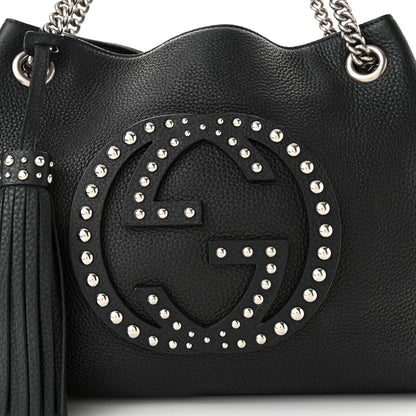 Gucci Pebbled Calfskin Studded Medium Soho Chain Shoulder Bag Black 8 of 10