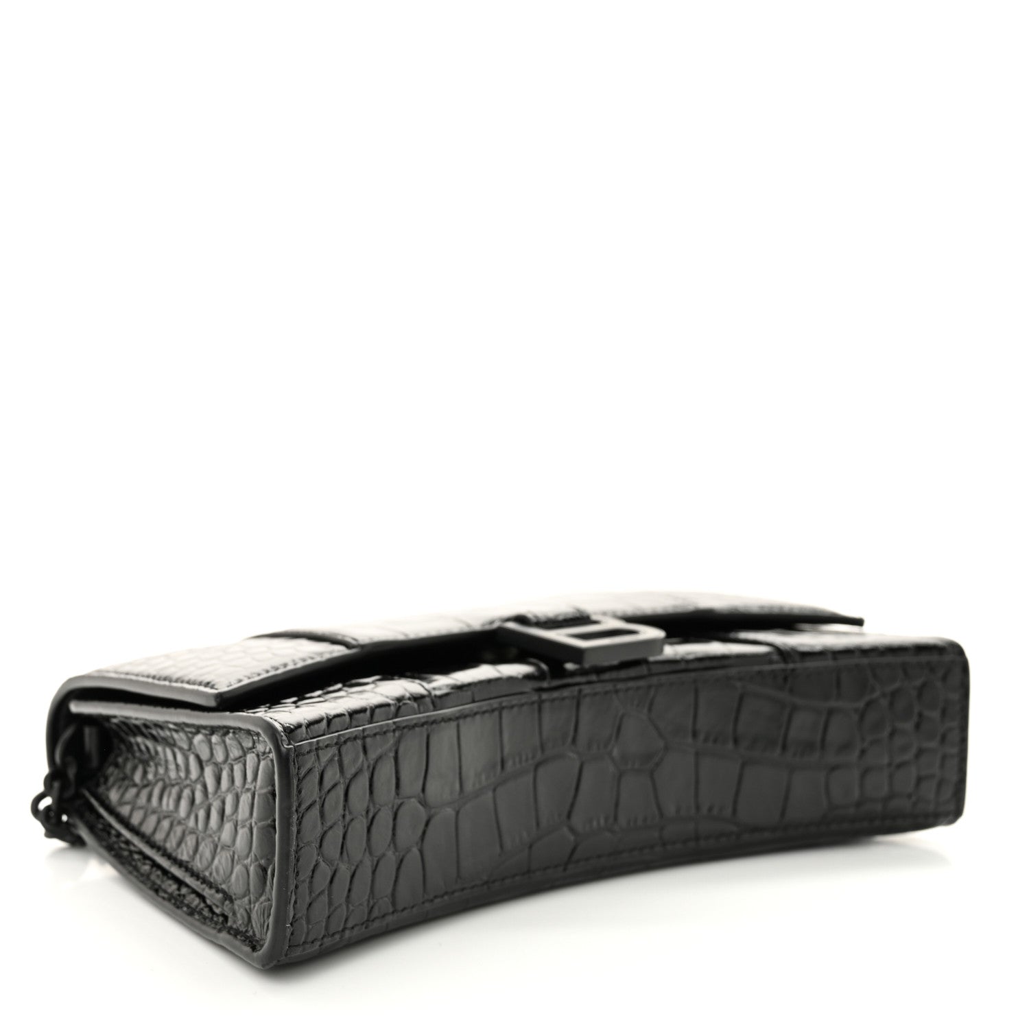 Balenciaga Shiny Calfskin Monochrome Crocodile Embossed Hourglass Chain Bag Black 4 of 9