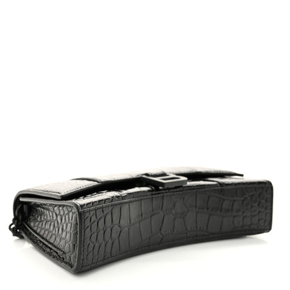 Balenciaga Shiny Calfskin Monochrome Crocodile Embossed Hourglass Chain Bag Black 4 of 9