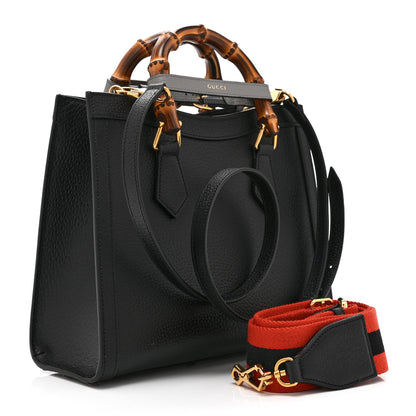 Gucci Textured Dollar Calfskin Web Small Diana Tote Bag Black Dusty Grey 3 of 11