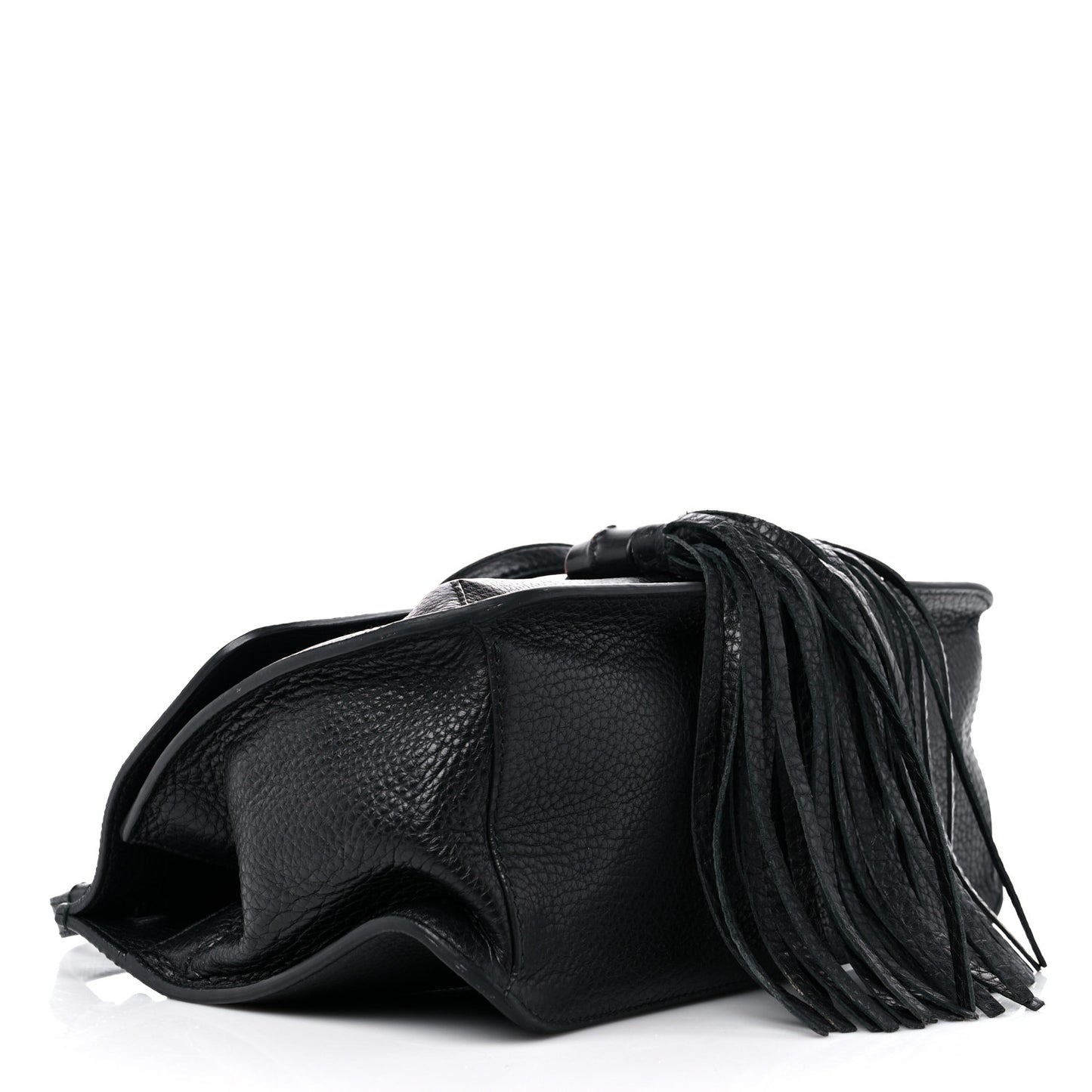 Pebbled Calfskin Medium Bamboo Daily Flap Shoulder Bag Black