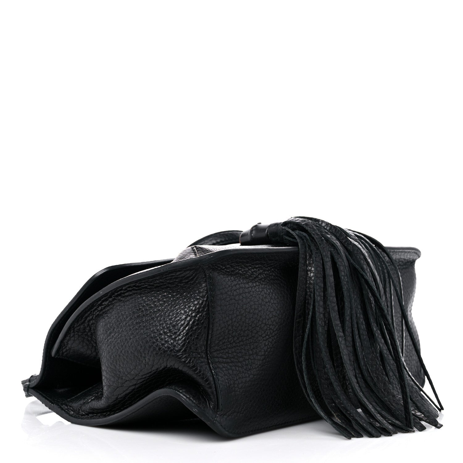 Gucci Pebbled Calfskin Medium Bamboo Daily Flap Shoulder Bag Black 5 of 14