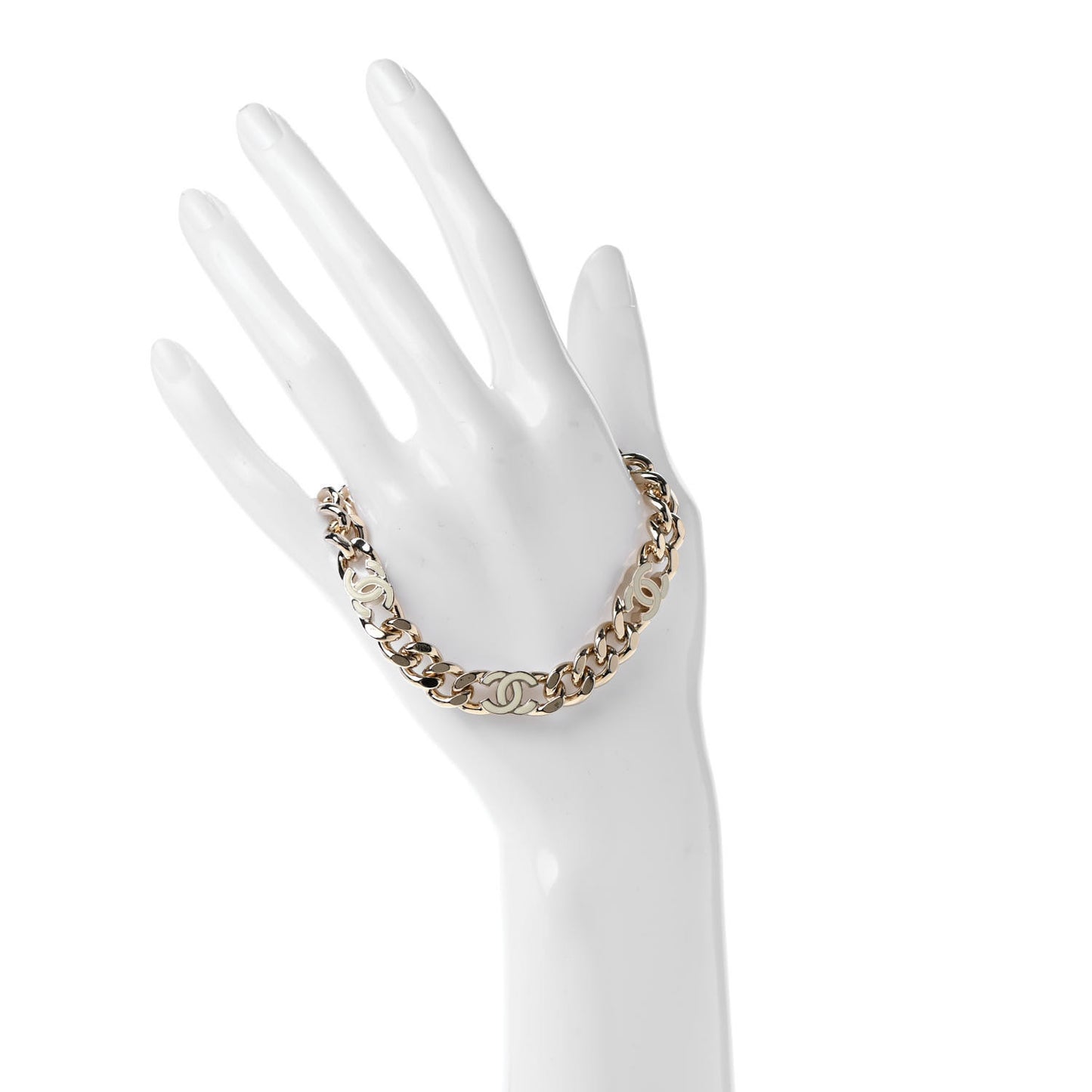 Enamel Metal CC Chain Bracelet Gold White