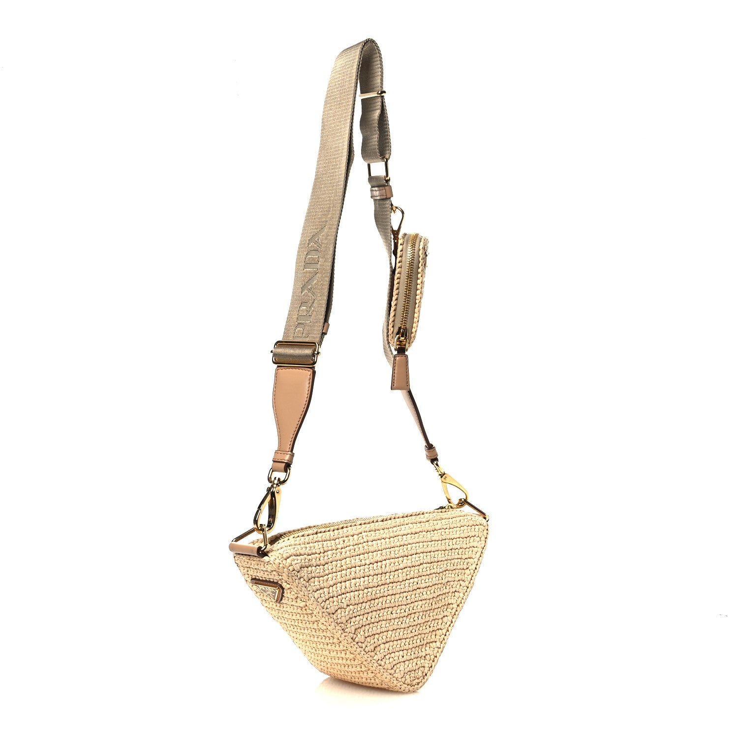 Prada Yarn Raffia Effect Crochet Triangle Shoulder Bag Naturale 3 of 10