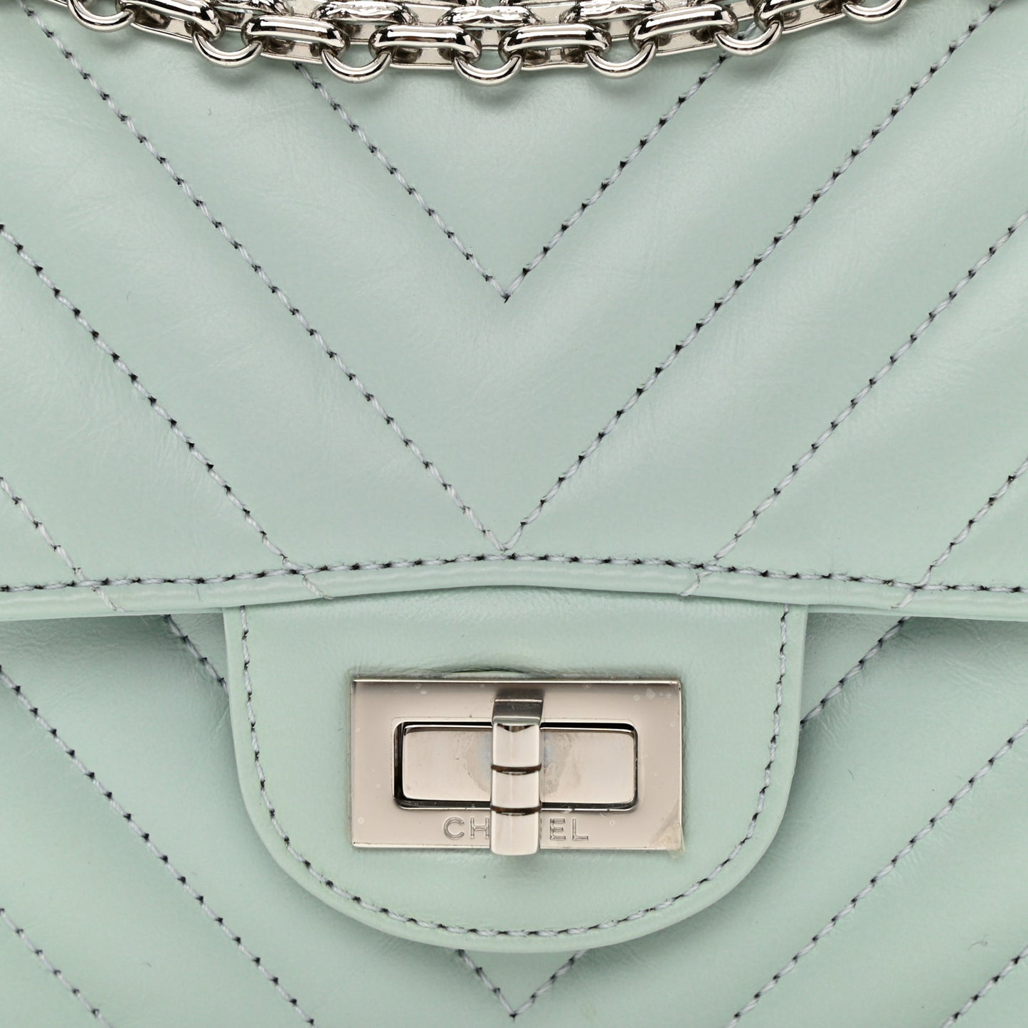 Aged Calfskin Chevron Quilted 2.55 Reissue Mini Flap Light Blue