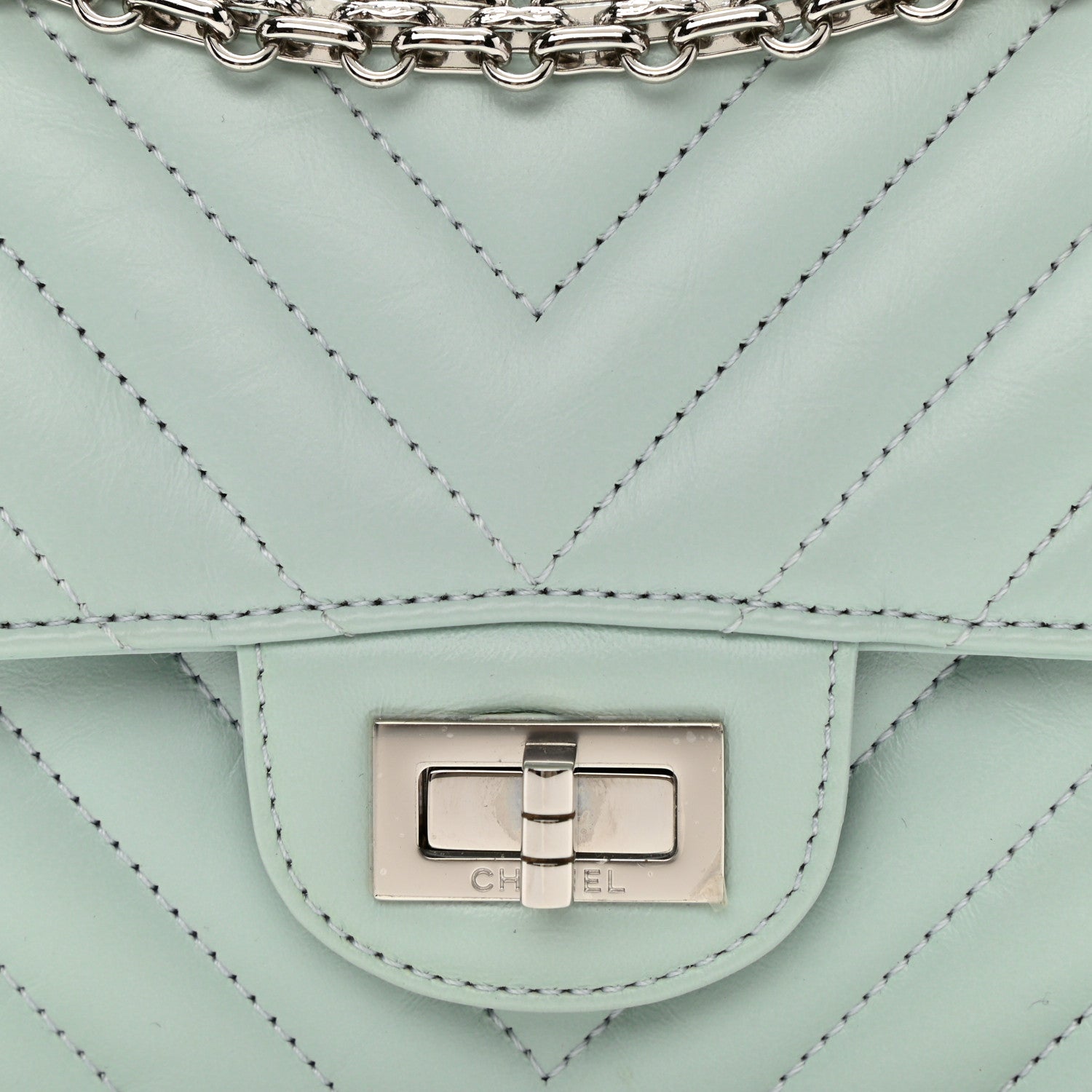 Chanel Aged Calfskin Chevron Quilted 2.55 Reissue Mini Flap Light Blue 8 of 10