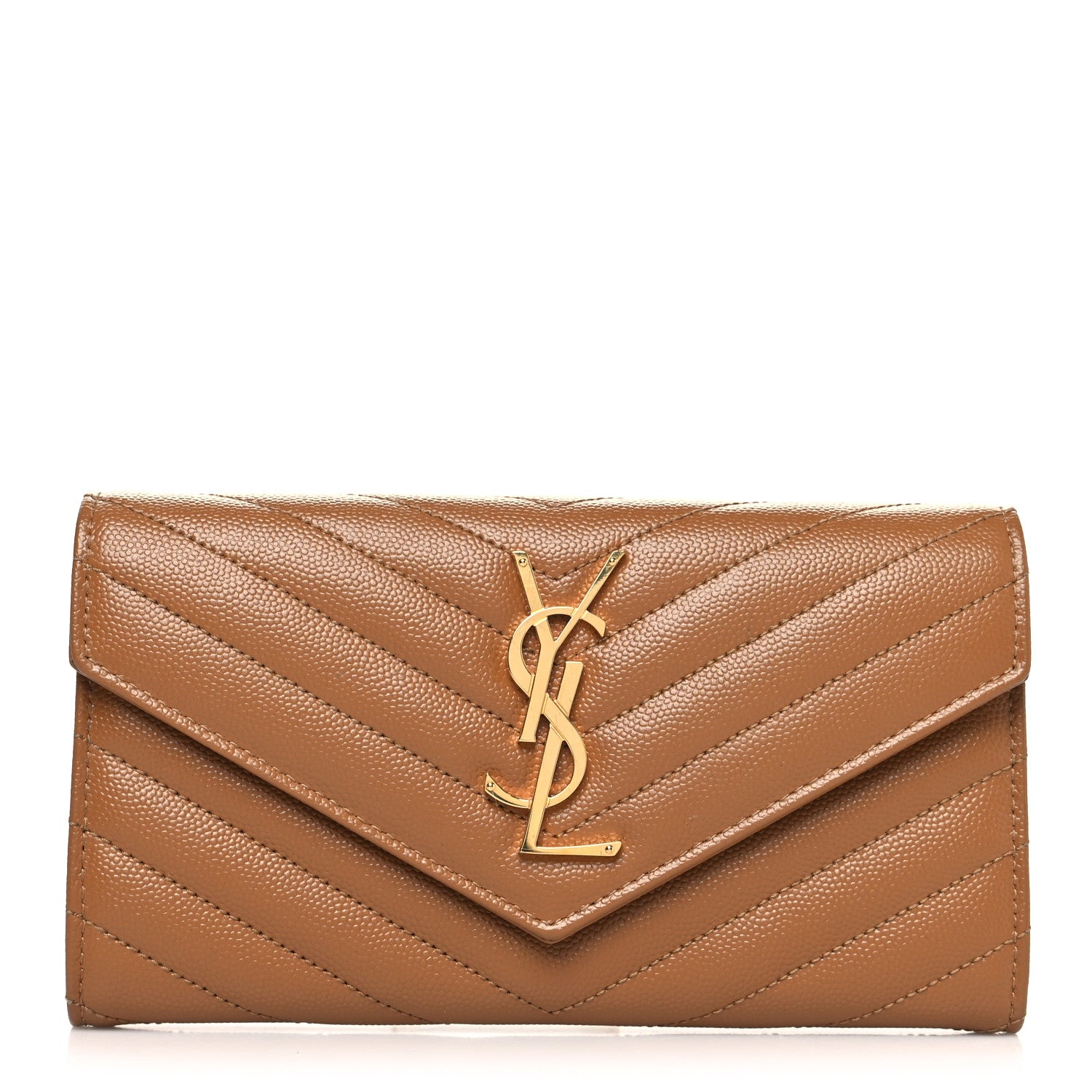 Saint Laurent Grain De Poudre Matelasse Chevron Monogram Flap Wallet Dark Natural 1 of 11