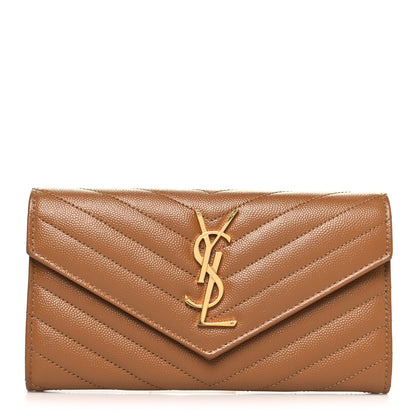 Saint Laurent Grain De Poudre Matelasse Chevron Monogram Flap Wallet Dark Natural 1 of 11