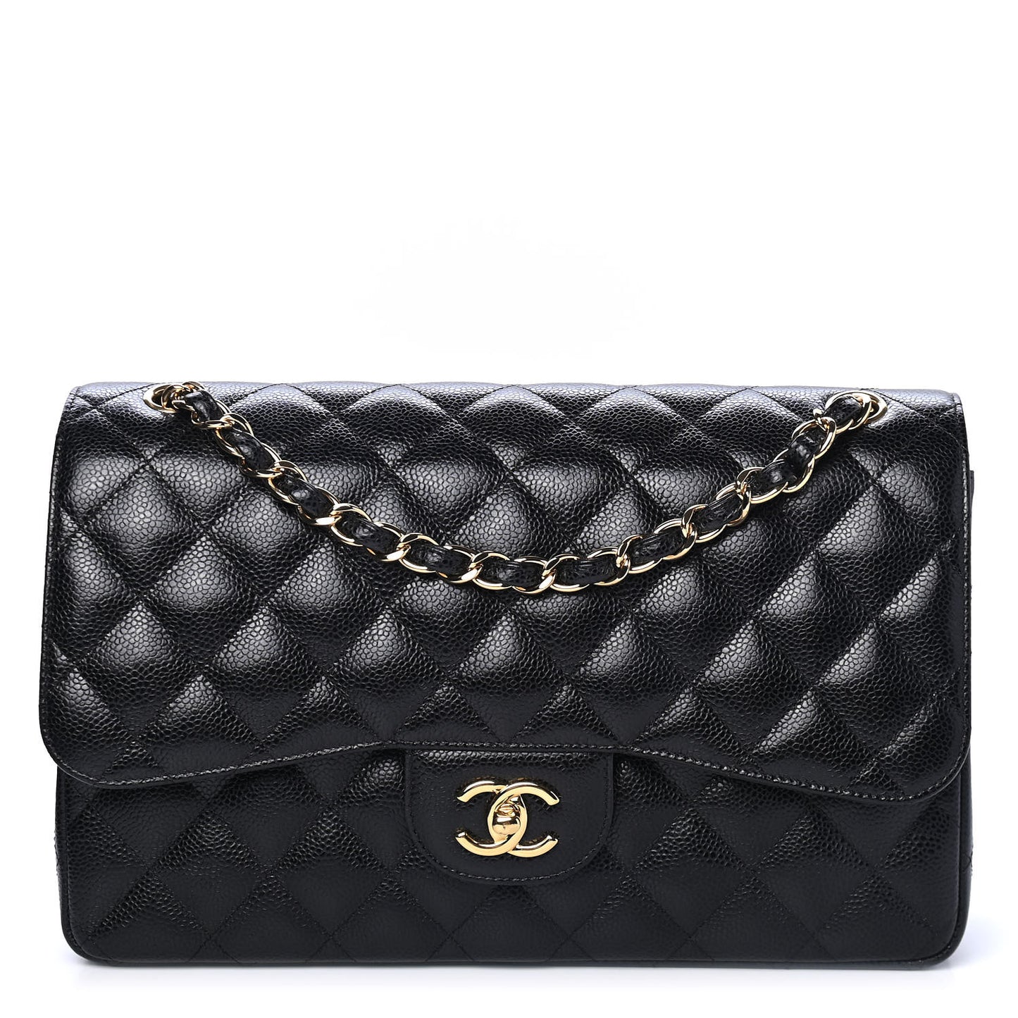 Caviar Quilted Jumbo Double Flap Black
