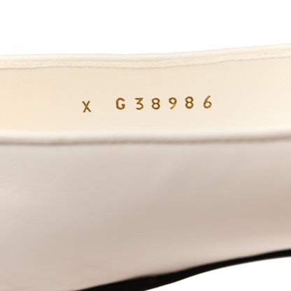 Chanel Lambskin Patent Calfskin Cap Toe Ankle Chain Ballerina Flats 37 White Black 6 of 9