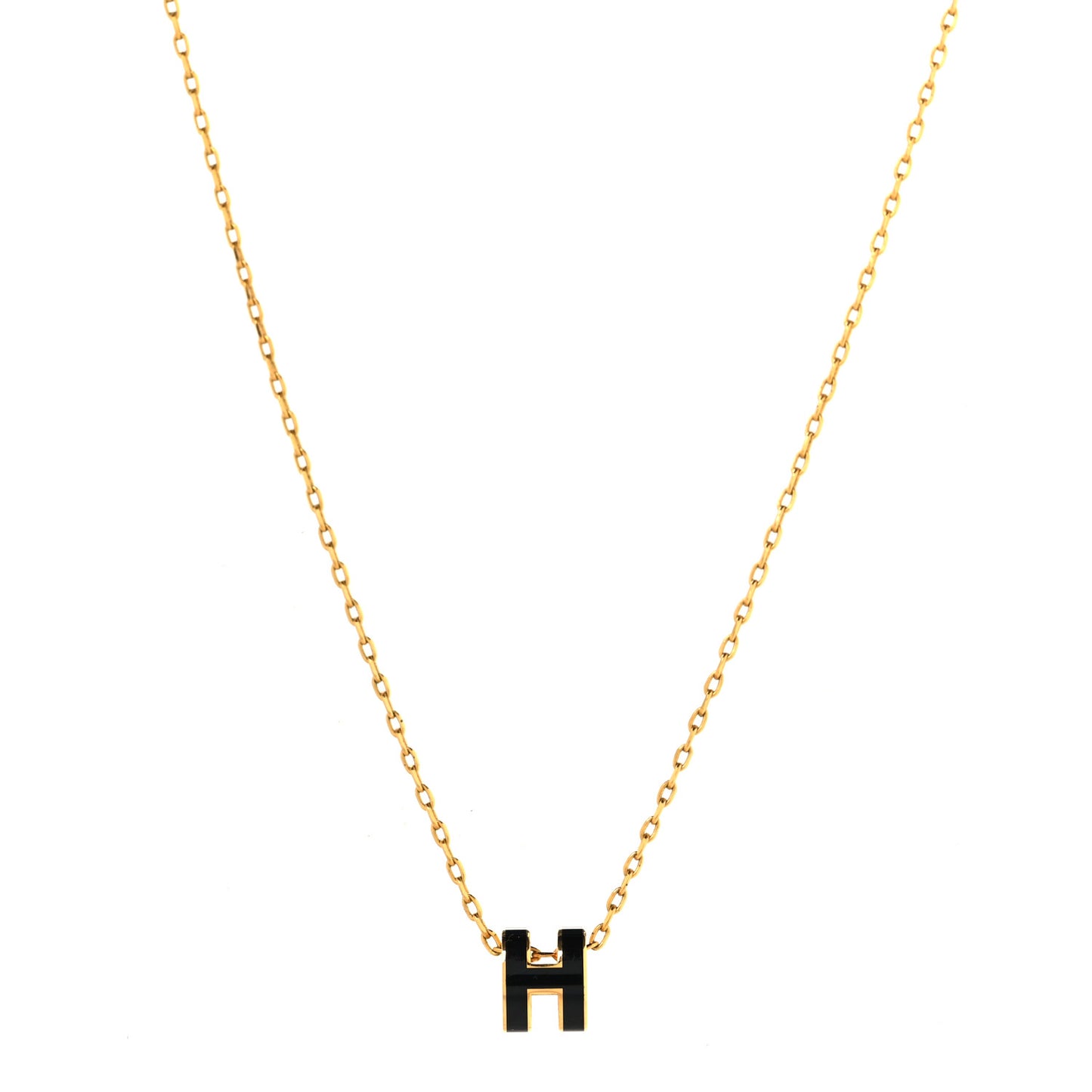 Lacquered Gold Mini Pop H Pendant Necklace Black