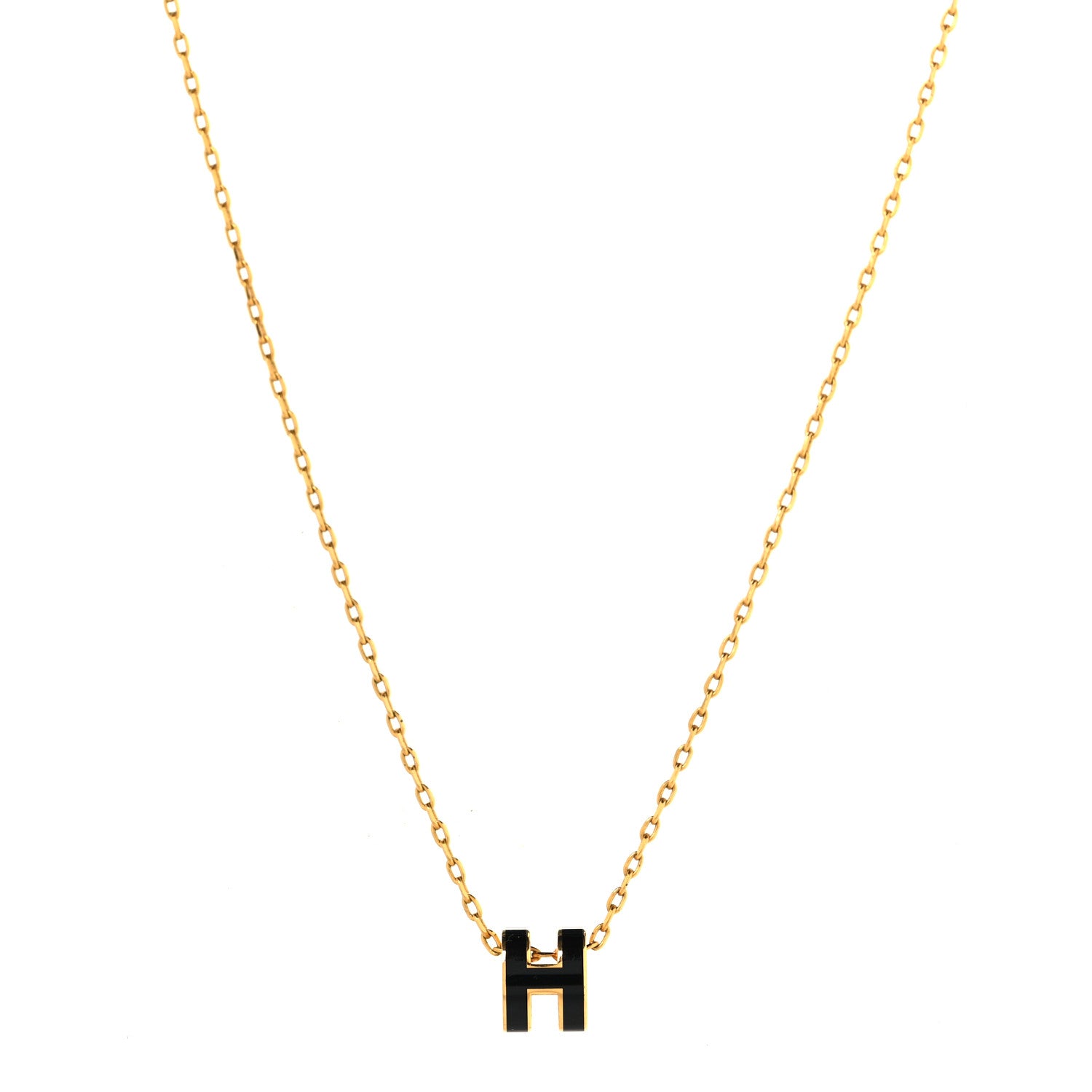 Hermes Lacquered Gold Mini Pop H Pendant Necklace Black 1 of 6