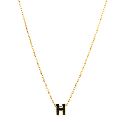 Hermes Lacquered Gold Mini Pop H Pendant Necklace Black 1 of 6