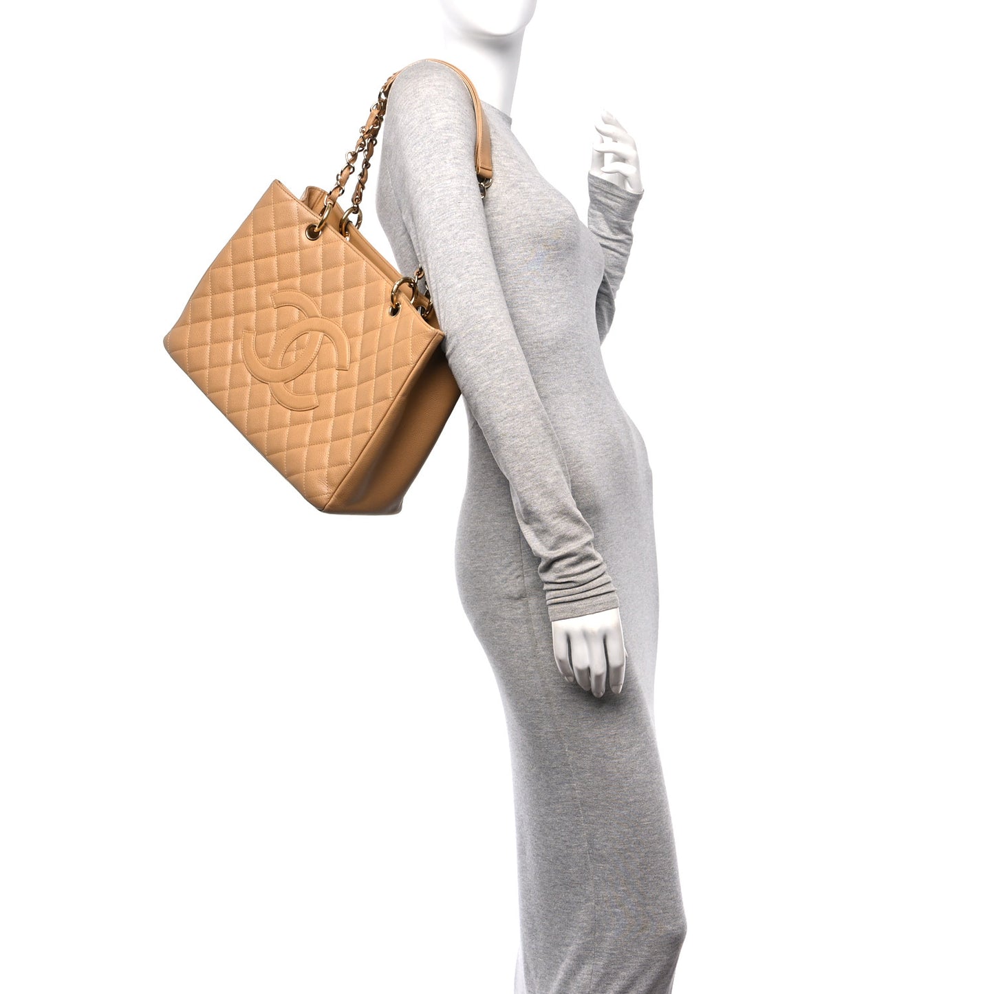 Caviar Quilted Grand Shopping Tote GST Dark Beige