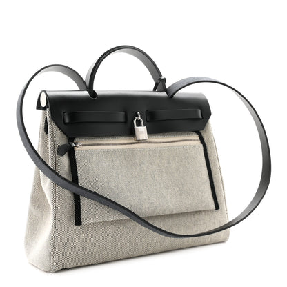 Hermes Vache Hunter Toile H Pegase Pop Herbag Zip Retourne 31 PM Bleu Indigo Ecru Black 4 of 12