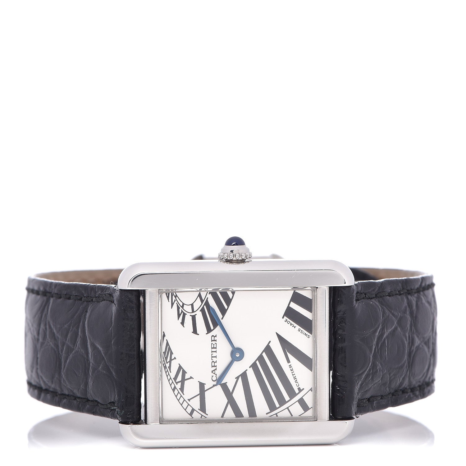 Cartier Stainless Steel Alligator 24mm Tank Solo Piano Quartz Watch 3 of 8