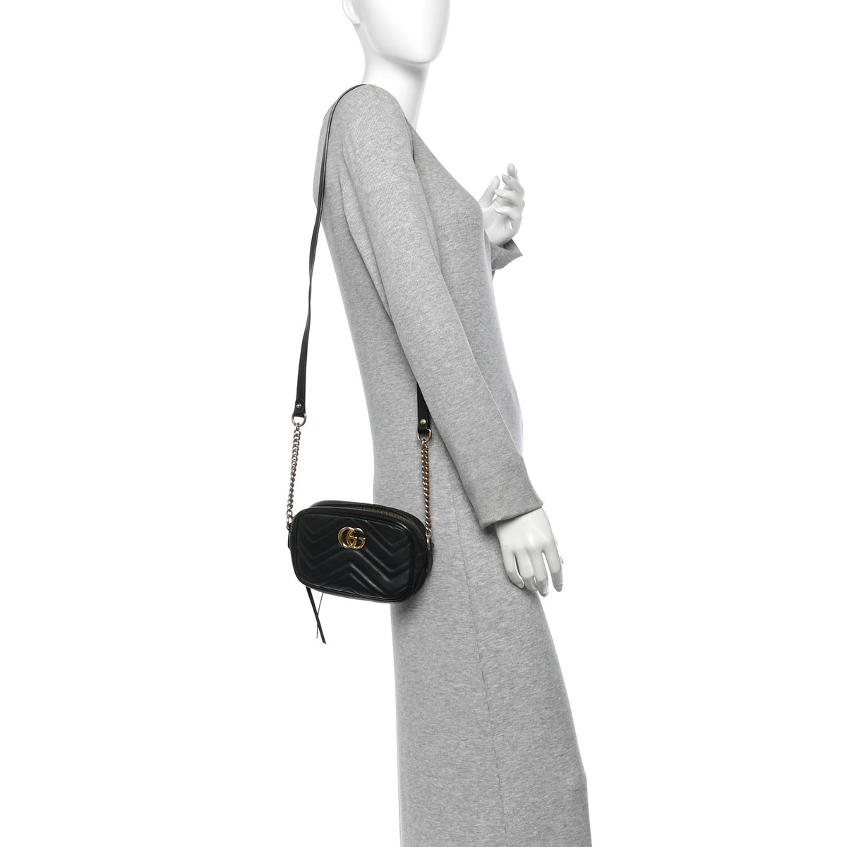 Calfskin Matelasse Mini GG Marmont Chain Shoulder Bag Black