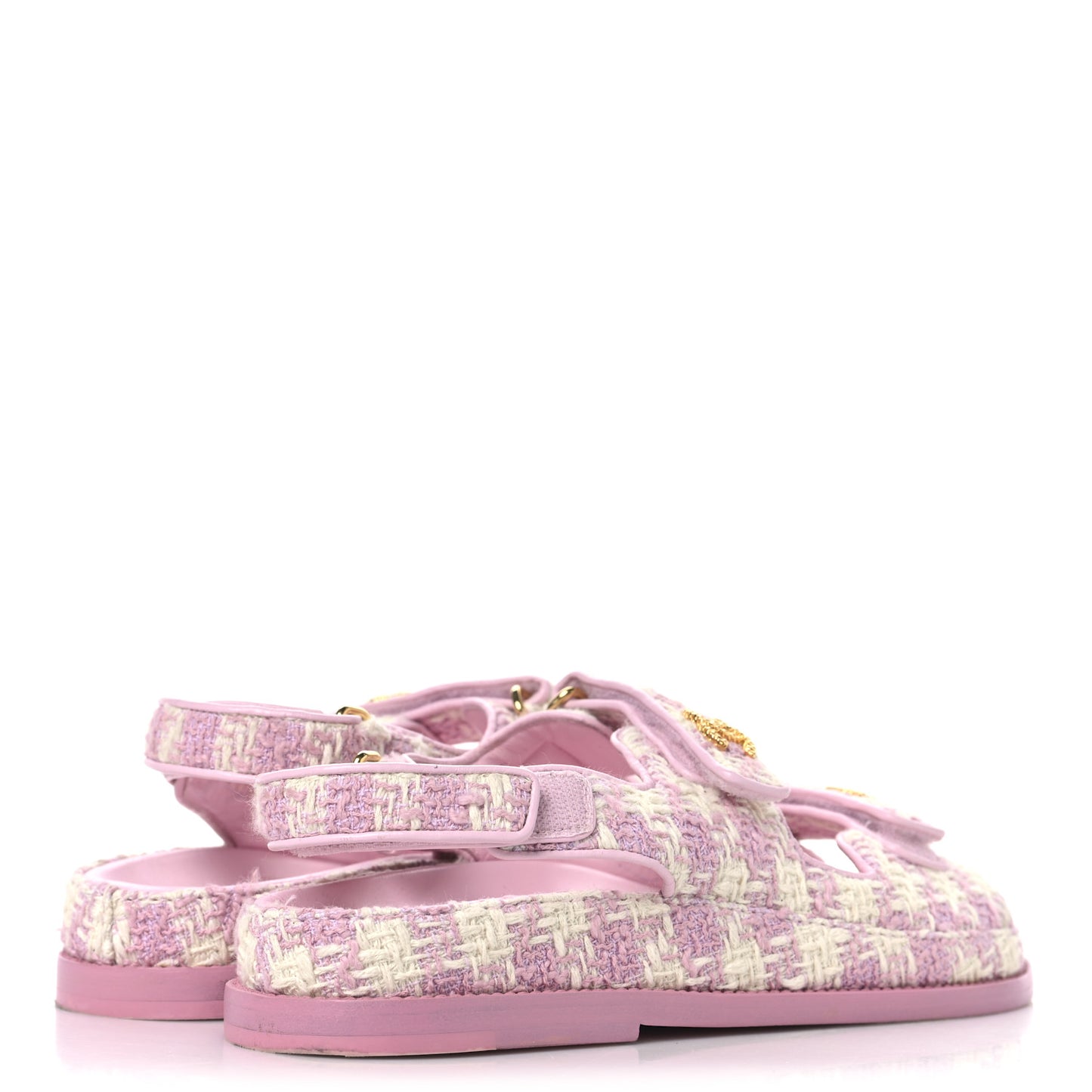 Cotton Tweed Velcro Dad Sandals 38 Pink Ecru