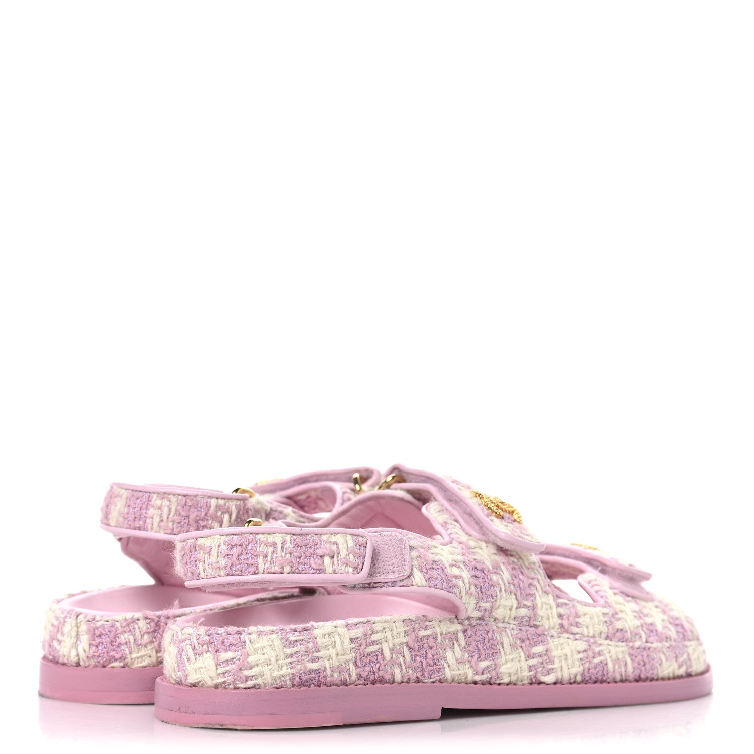 Chanel Cotton Tweed Velcro Dad Sandals 38 Pink Ecru 5 of 10