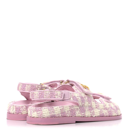 Chanel Cotton Tweed Velcro Dad Sandals 38 Pink Ecru 5 of 10