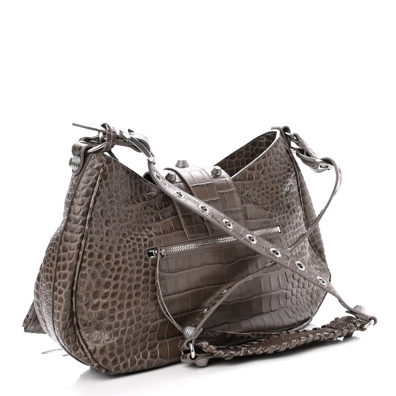 Balenciaga Extra Supple Calfskin Crocodile Embossed Medium Le Cagole Shoulder Bag Medium Grey 2 of 9