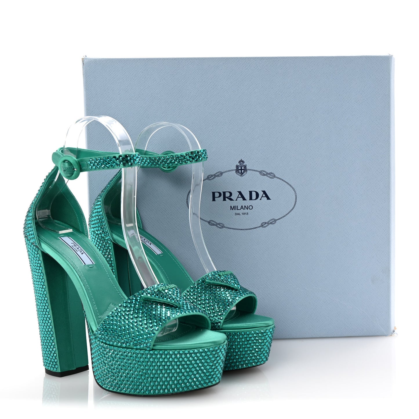 Satin Crystal Triangle Logo 40/135mm Platform Sandals 36.5 Mango