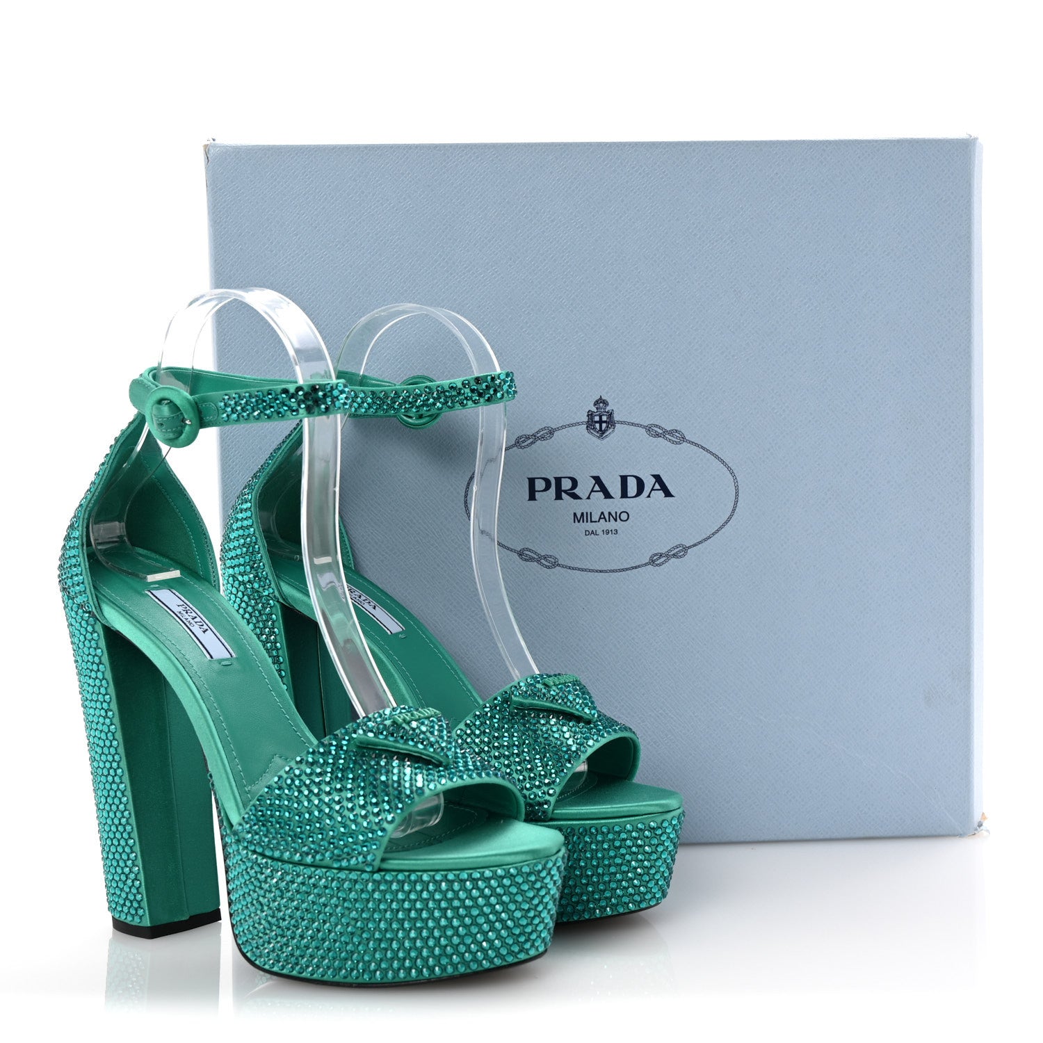 Prada Satin Crystal Triangle Logo 40/135mm Platform Sandals 36.5 Mango 9 of 9