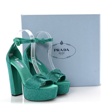 Prada Satin Crystal Triangle Logo 40/135mm Platform Sandals 36.5 Mango 9 of 9