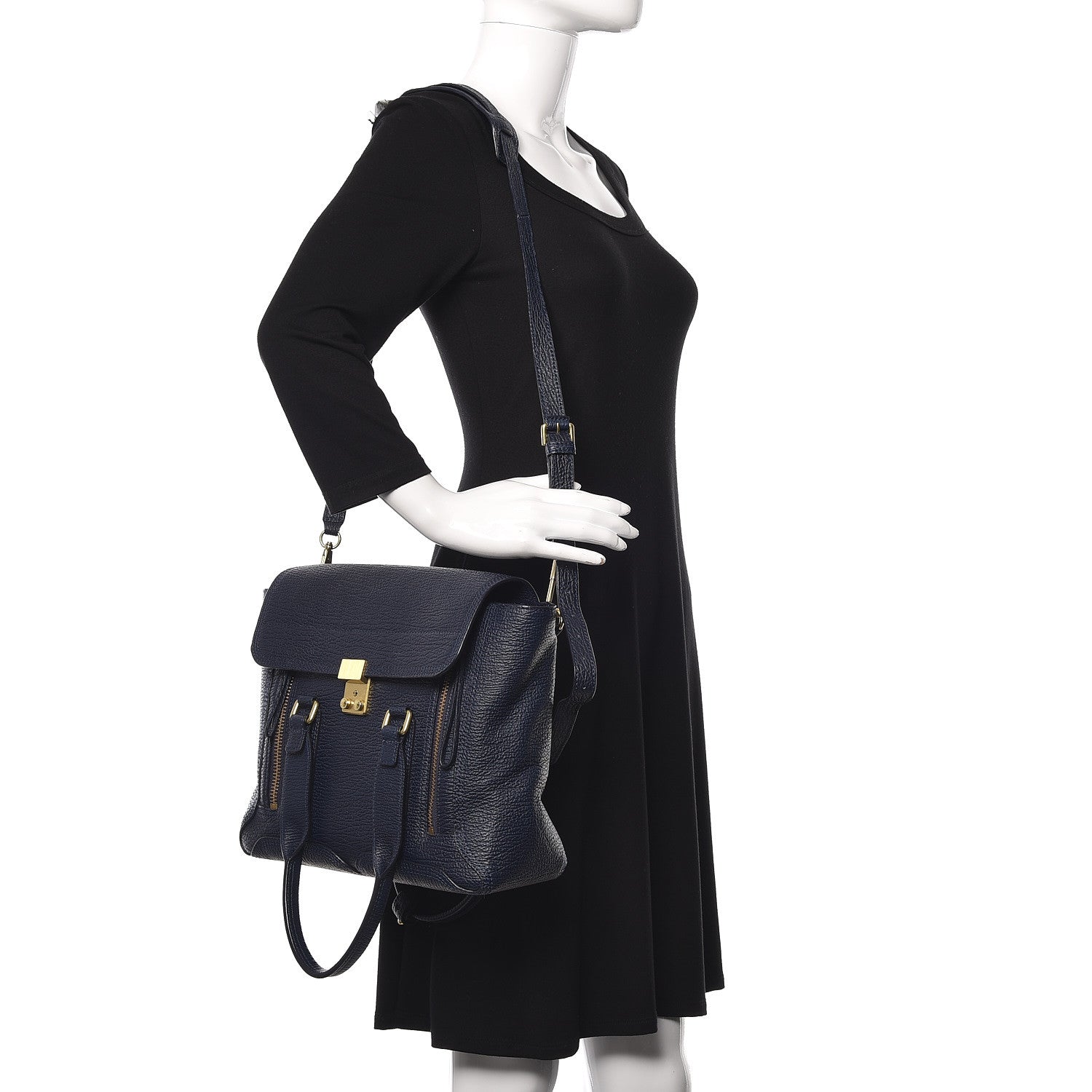 3.1 Phillip Lim 3.1 Textured Calfskin Medium Pashli Satchel Ink 2 of 10