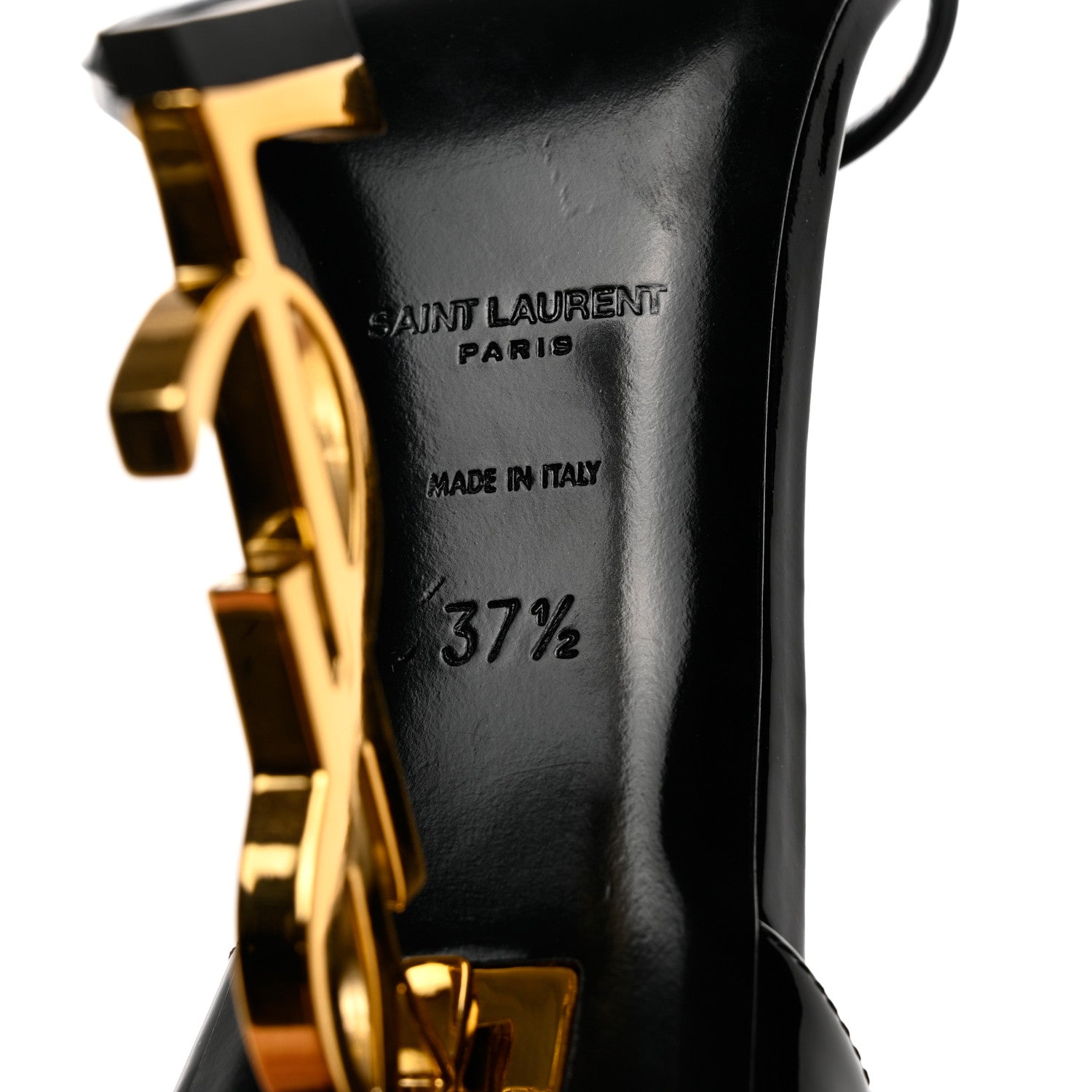Saint Laurent Patent Calfskin Opyum 110 Sandals 37.5 Black Gold 8 of 8