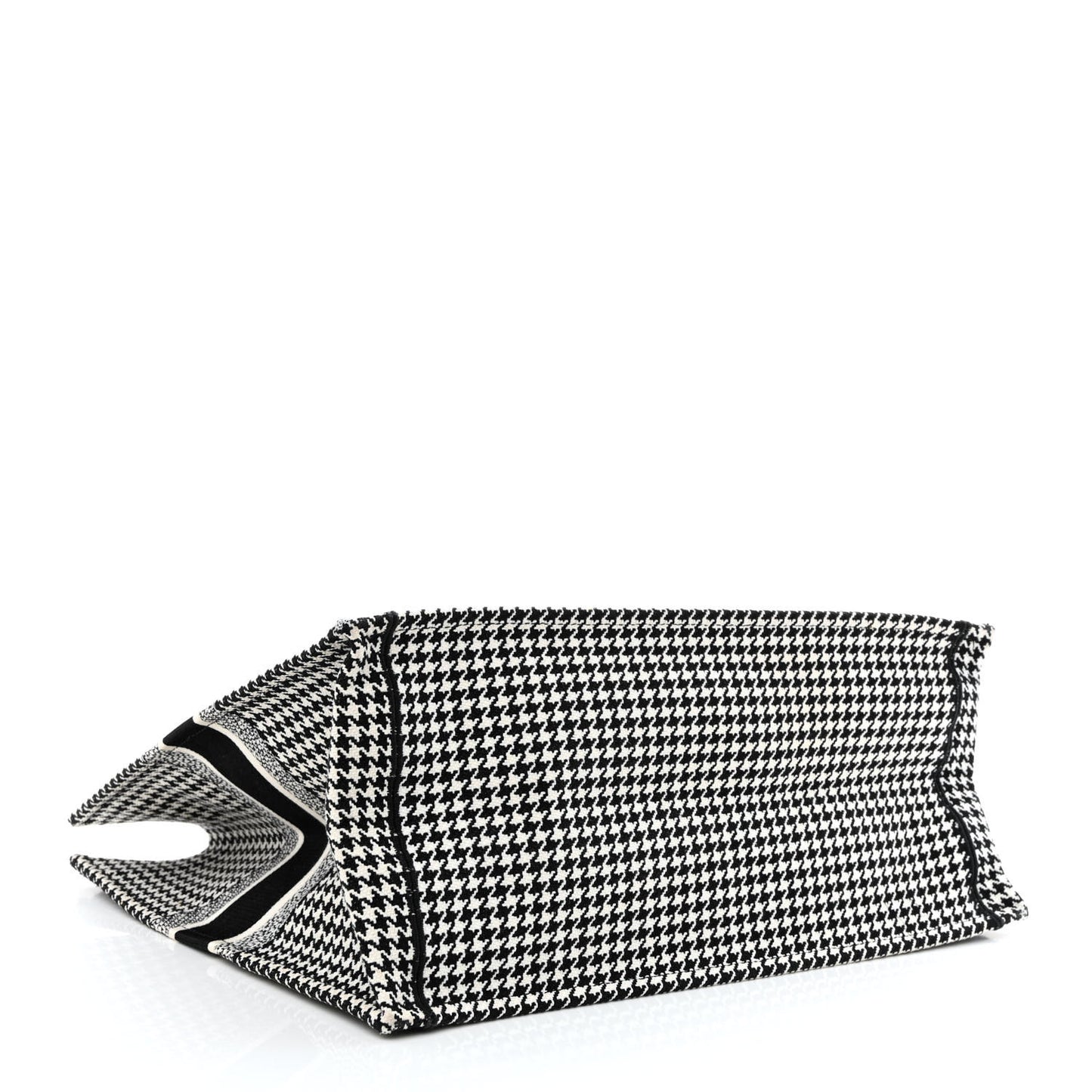 Canvas Houndstooth Embroidered Book Tote Black White