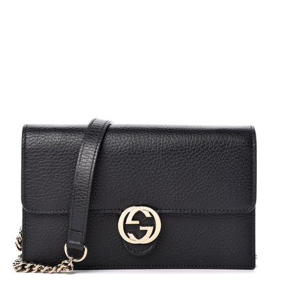 Gucci Dollar Calfskin Interlocking G Chain Wallet Black 1 of 11