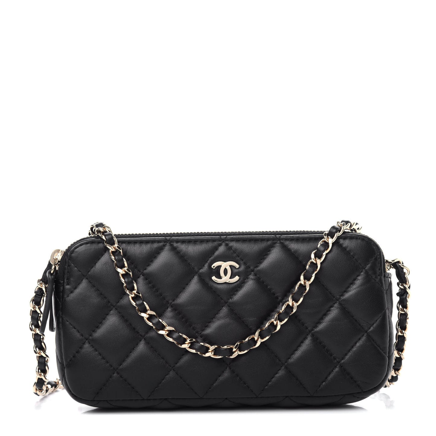 Lambskin Quilted Small Clutch With Chain Black