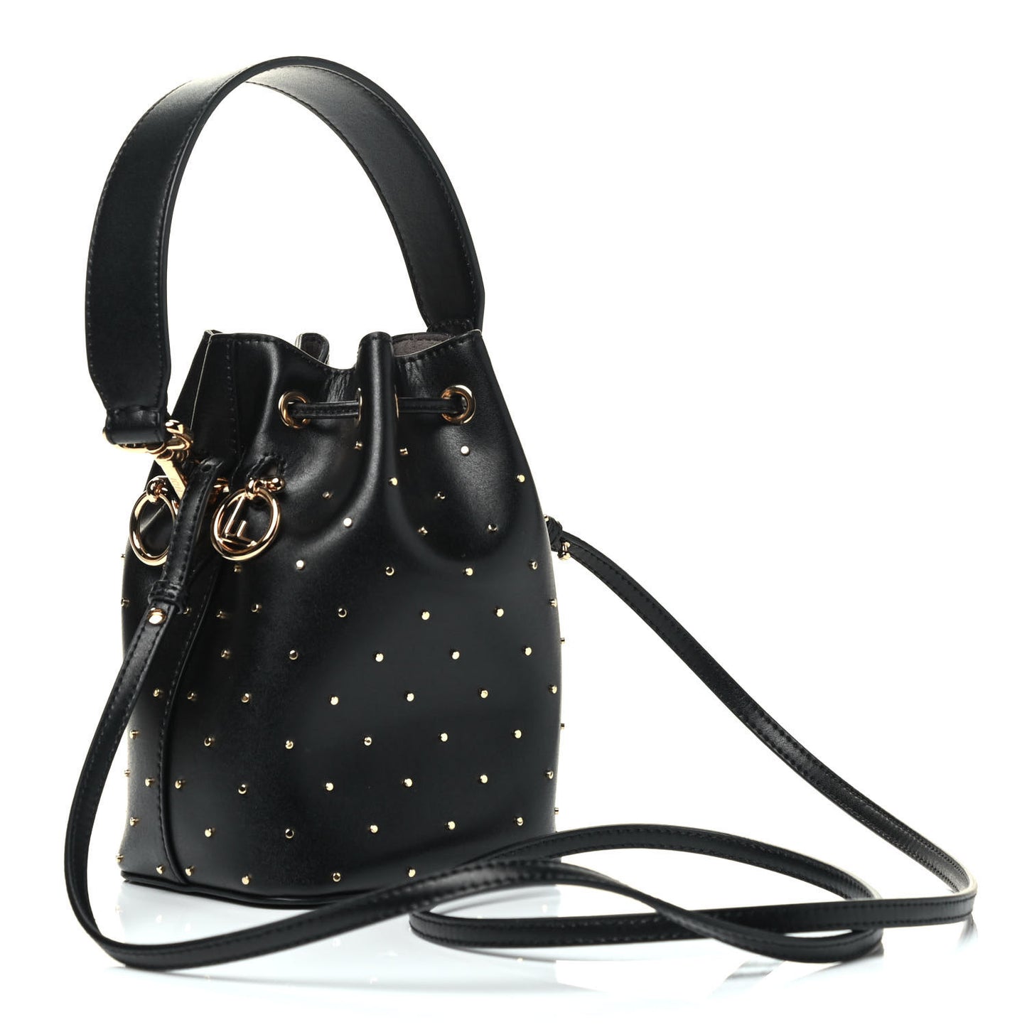 Vitello Liberty F is Fendi Studded Mini Mon Tresor Bucket Bag Black Gold