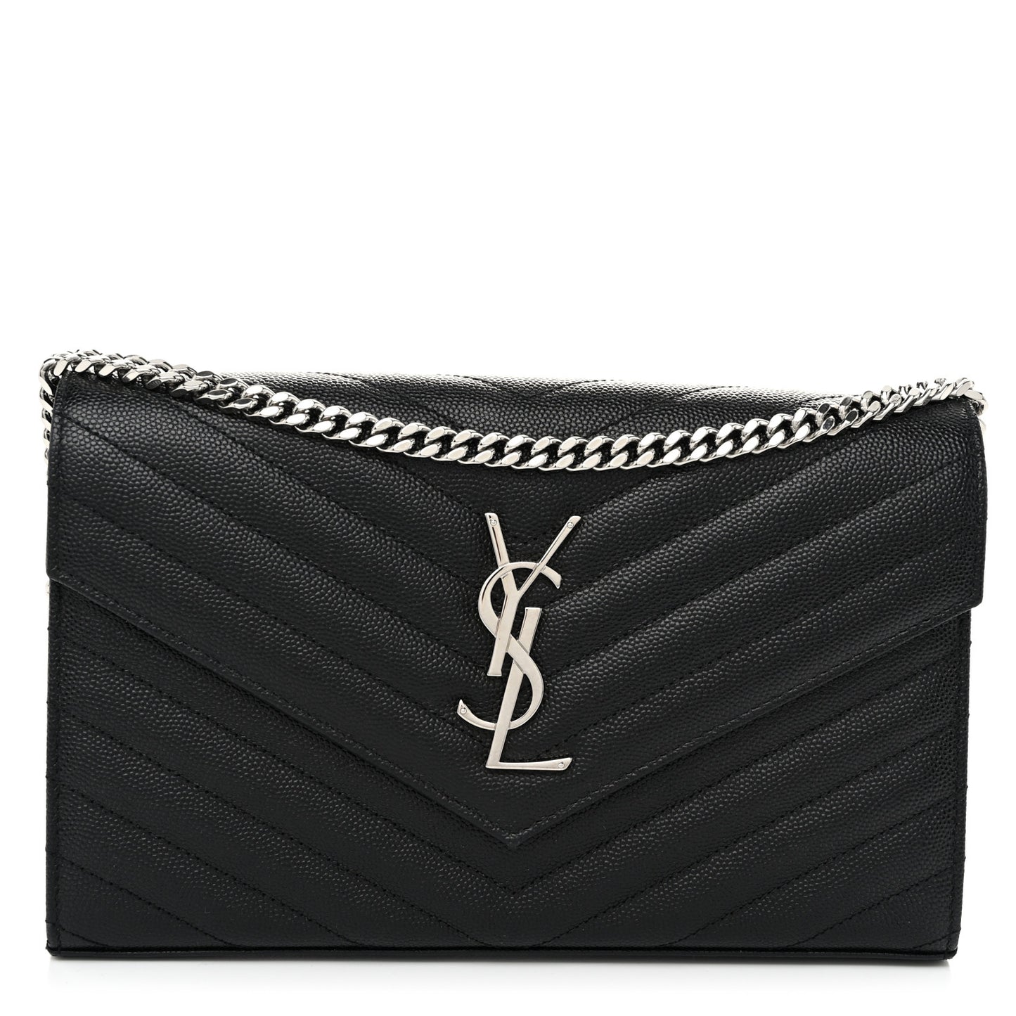 Grain De Poudre Matelasse Chevron Monogram Chain Wallet Black