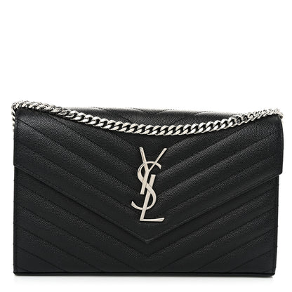 Saint Laurent Grain De Poudre Matelasse Chevron Monogram Chain Wallet Black 1 of 9