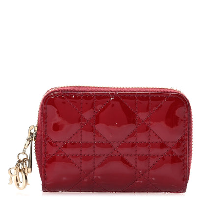 Christian Dior Patent Cannage Small Lady Dior Voyageur Coin Purse Cherry Red 1 of 8