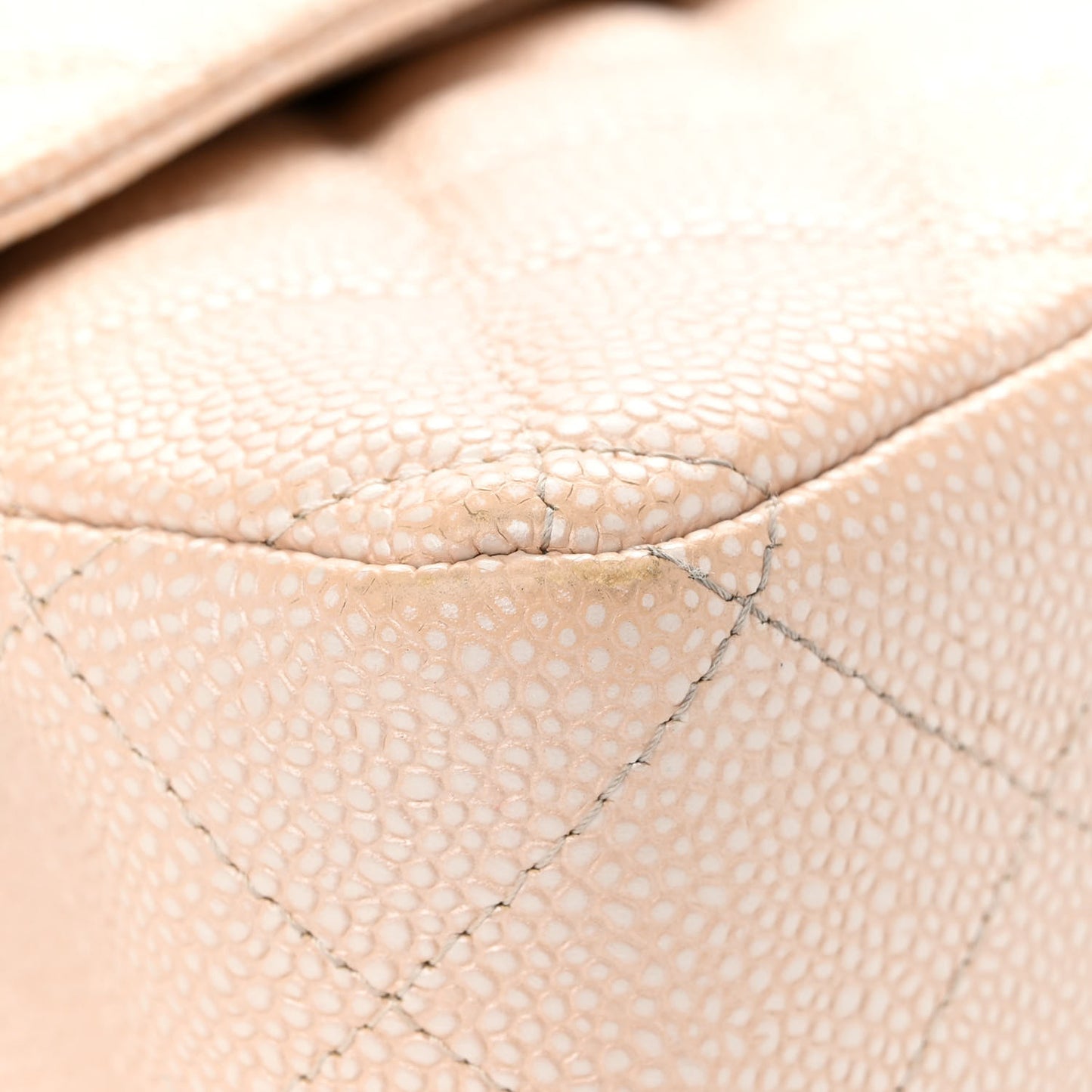 Iridescent Caviar Quilted Jumbo Double Flap Beige