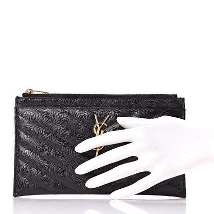 Saint Laurent Grain De Poudre Chevron Monogram Bill Pouch Black 2 of 10