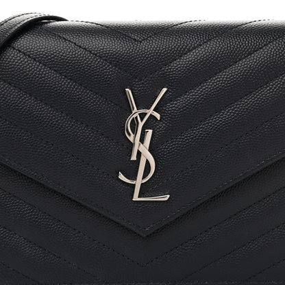 Saint Laurent Grain De Poudre Matelasse Chevron Monogram Envelope Chain Wallet Navy 7 of 10