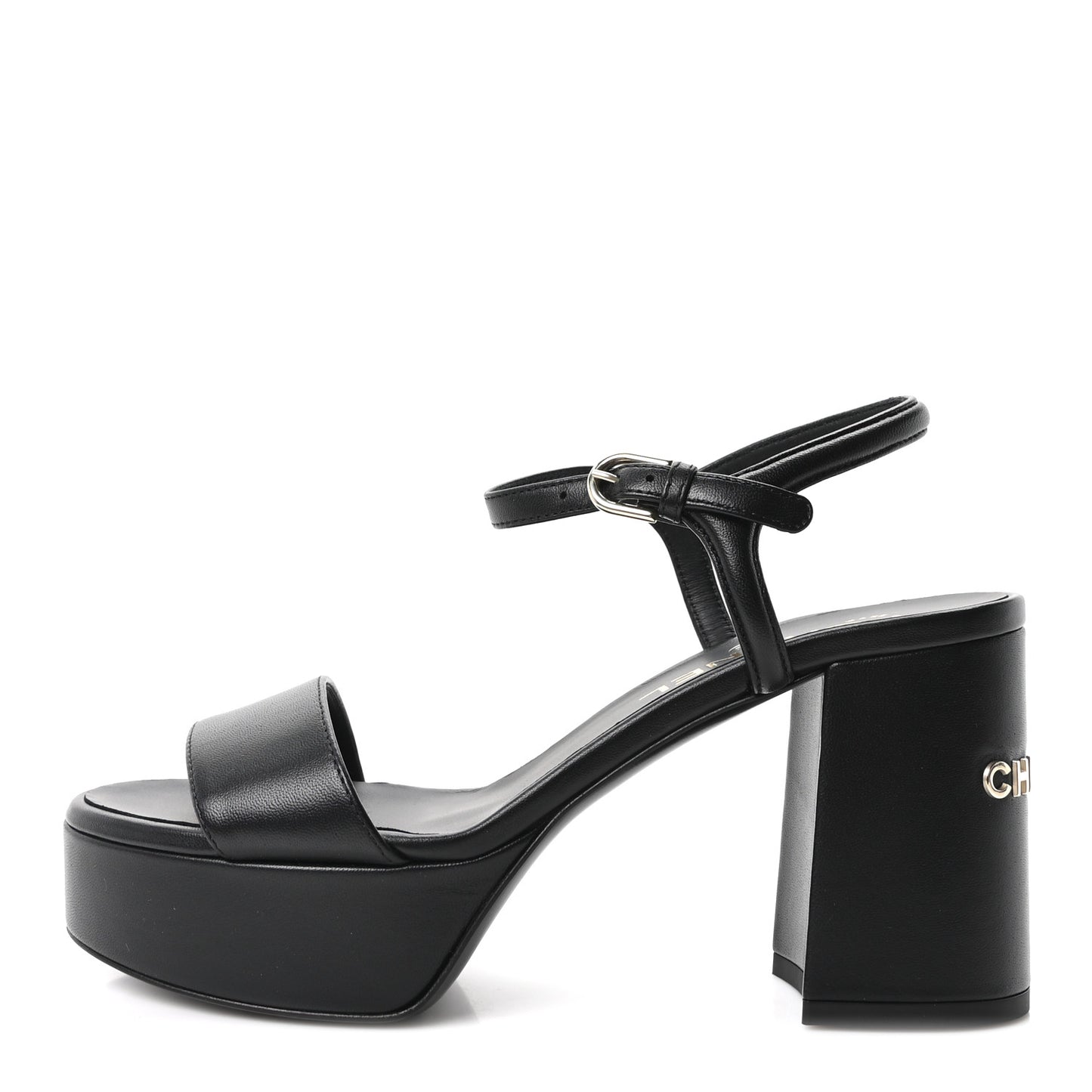Lambskin Logo Platform Sandals 37 Black