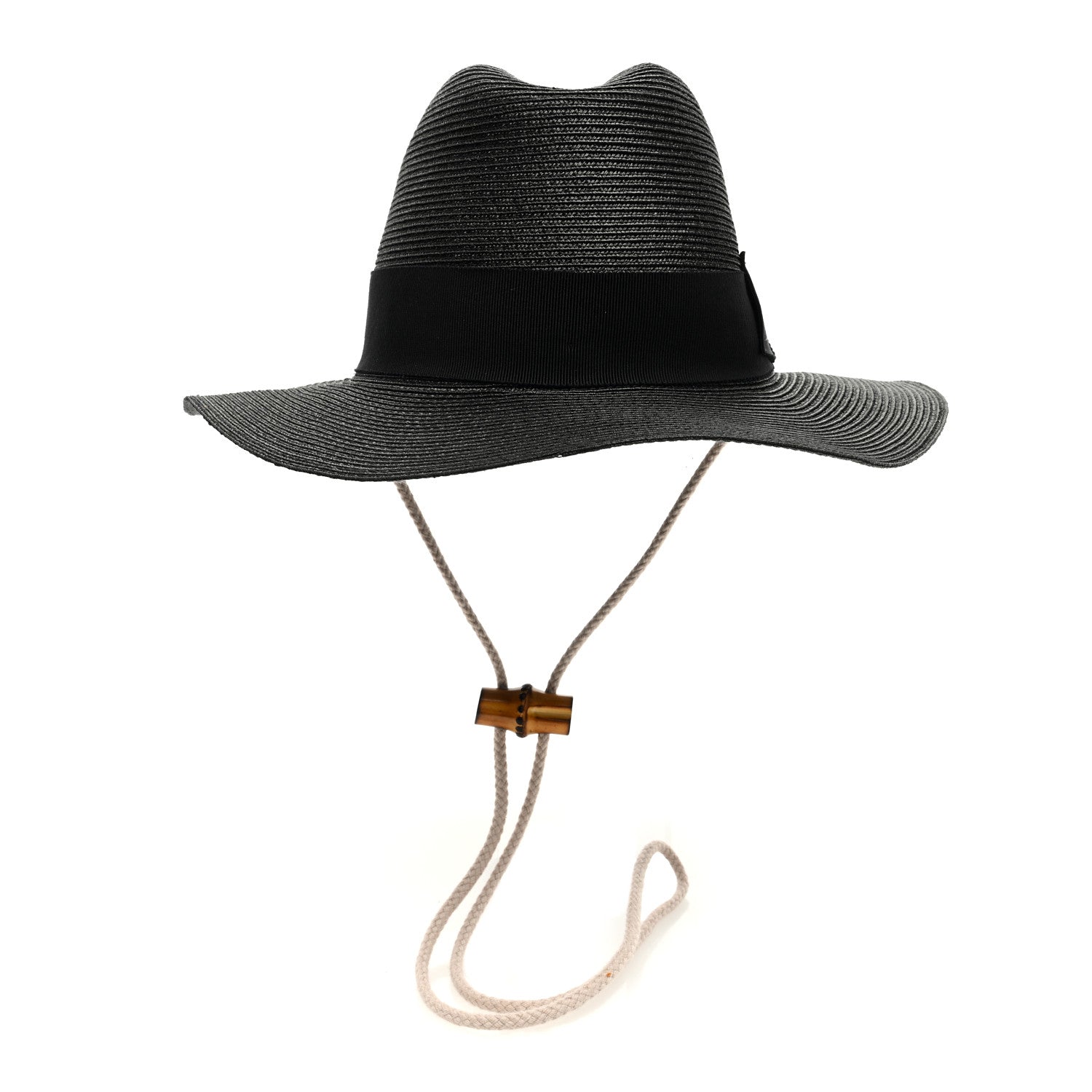 Gucci Raffia Bamboo GG Fedora Hat M Black 3 of 8