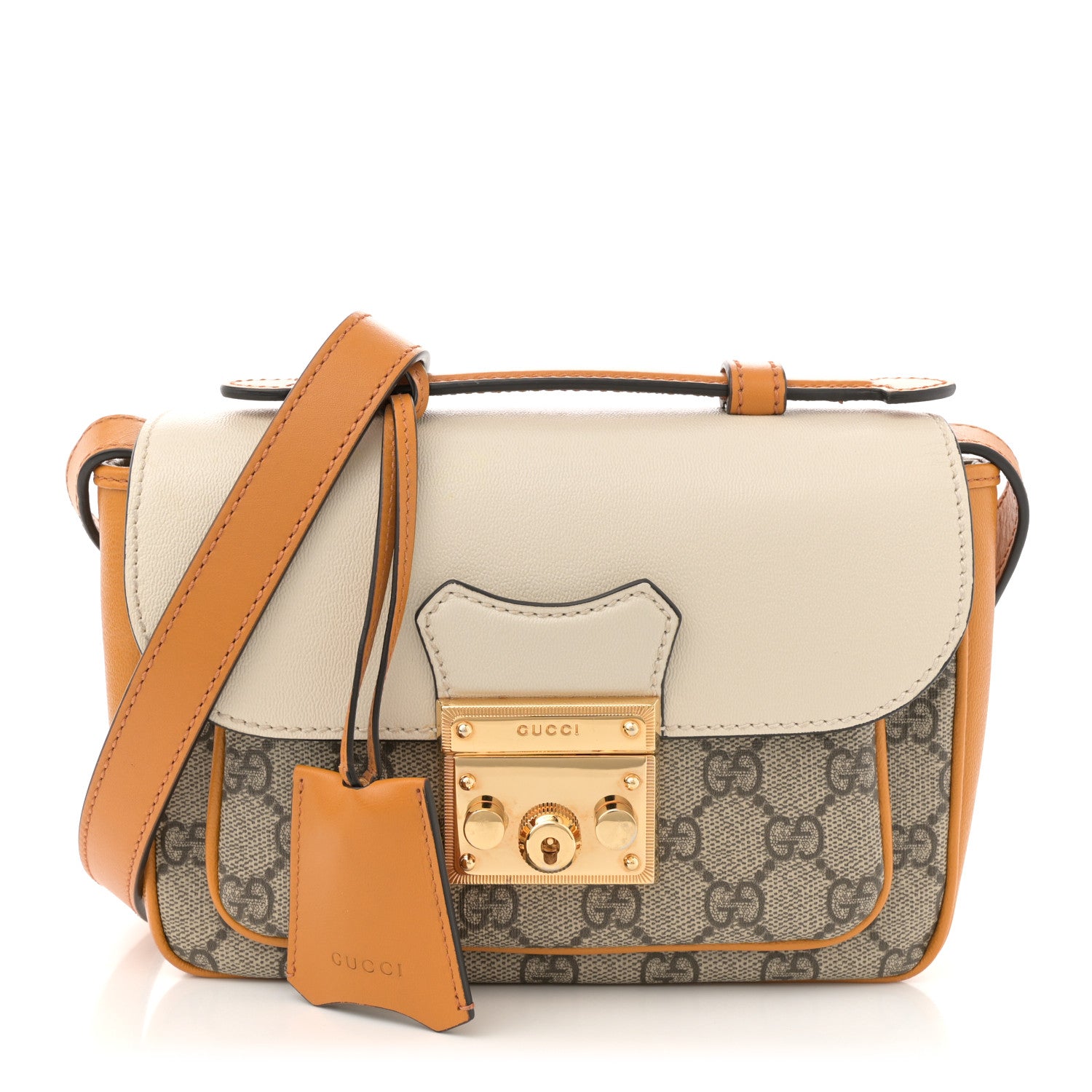 Gucci GG Supreme Monogram Calfskin Mini Padlock Flap Pocket Shoulder Bag Beige Mystic White Sun Oil 1 of 12