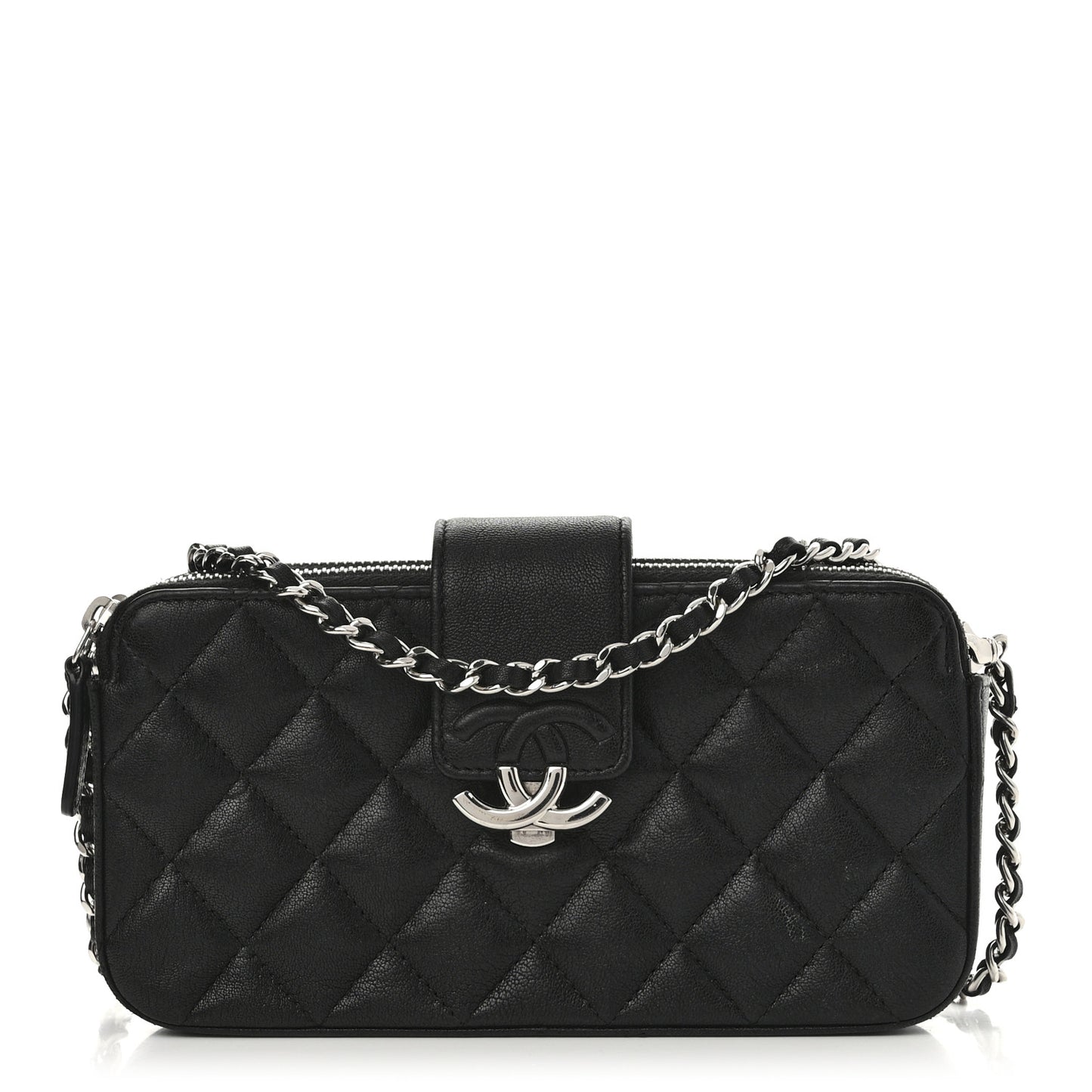 Lambskin Quilted CC Box Clutch With Chain Black