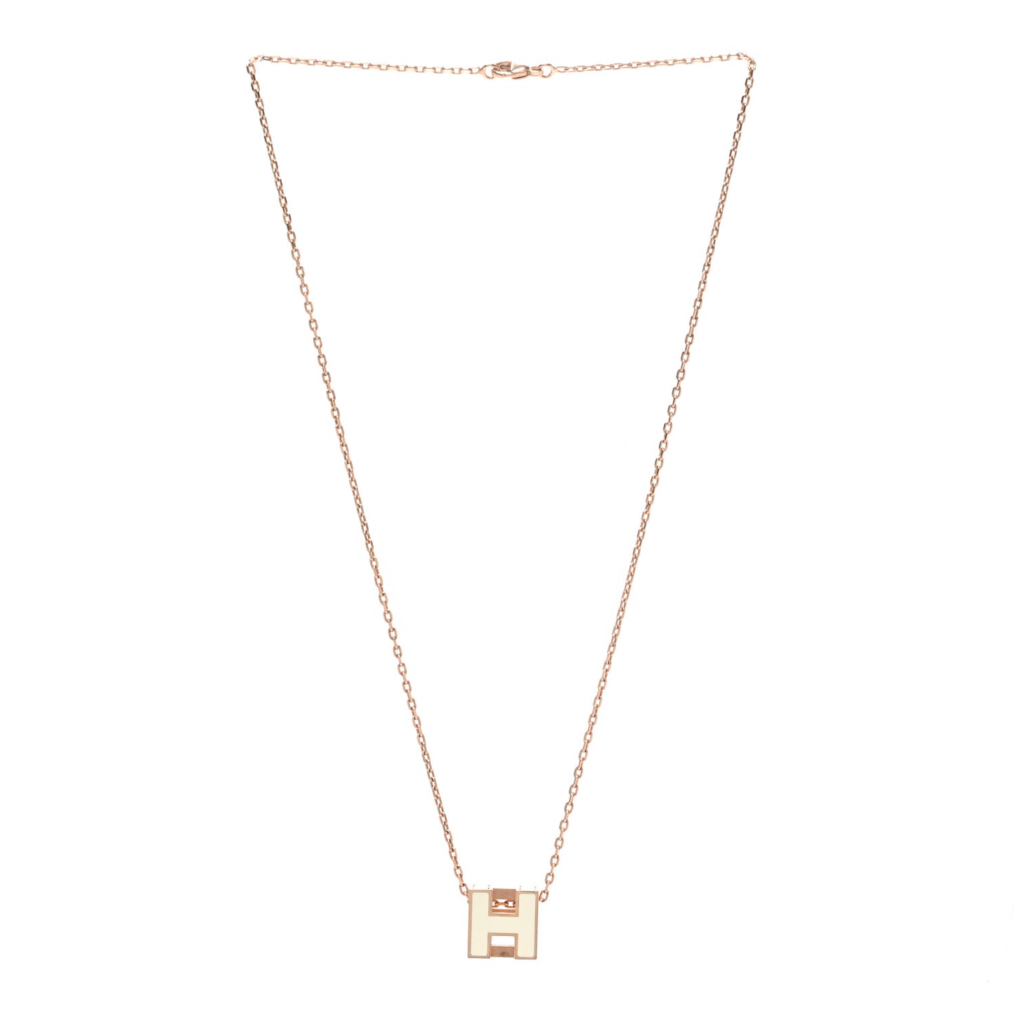 Rose Gold Lacquered Cage d'H Pendant Necklace White