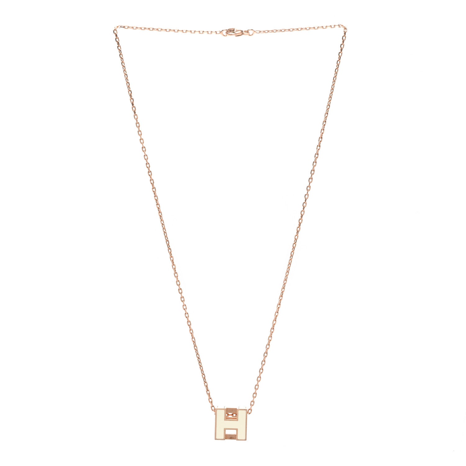 Hermes Rose Gold Lacquered Cage d'H Pendant Necklace White 3 of 9