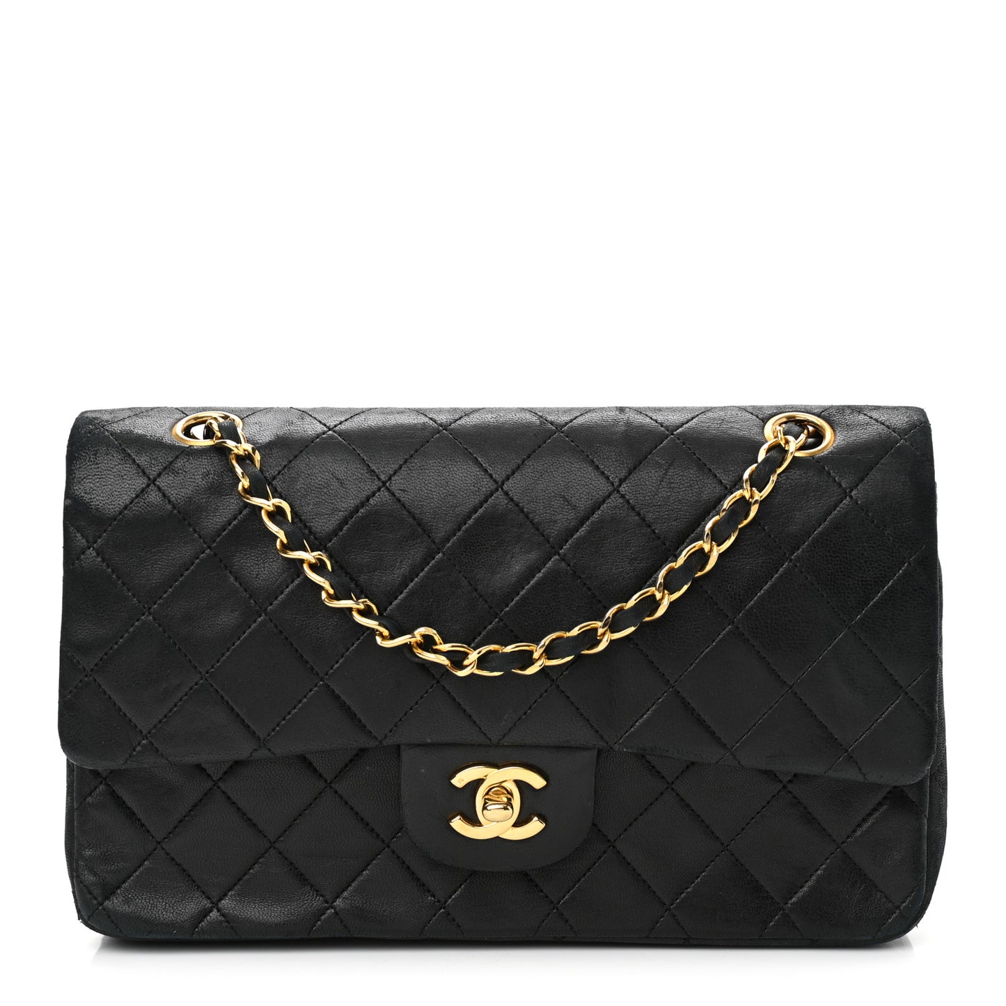 Lambskin Quilted Medium Double Flap Black